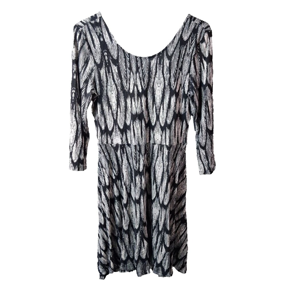 Express‎ Black & White Abstract Fit & Flare Dress Scoop Back 3/4 Sleeve Medium